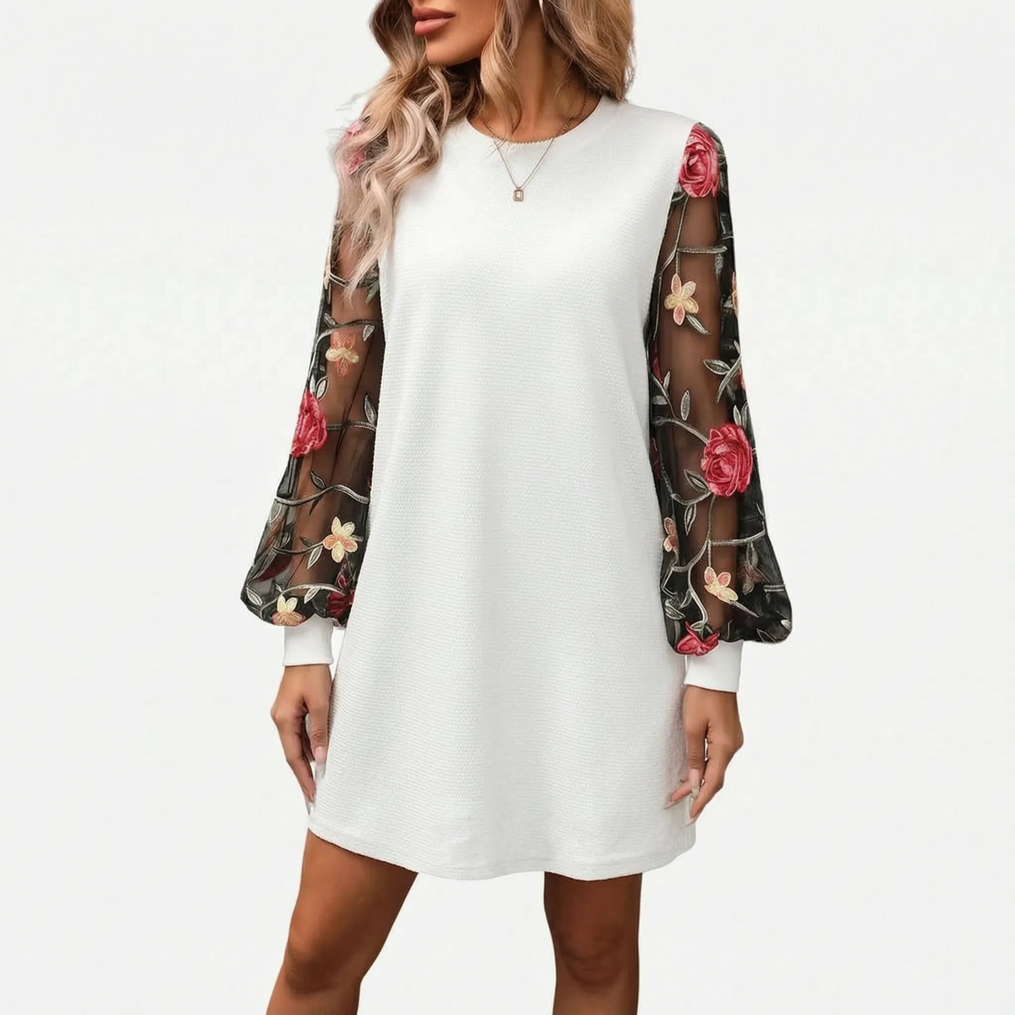 Fleurise - Embroidered Bishop Sleeve Shift Dress