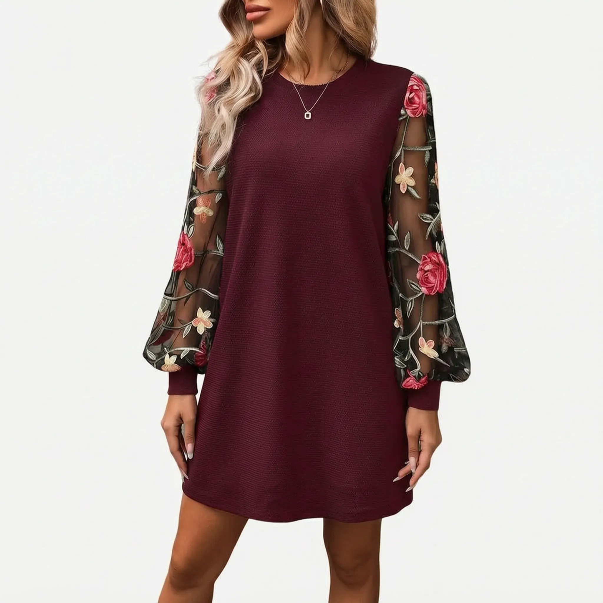 Fleurise - Embroidered Bishop Sleeve Shift Dress