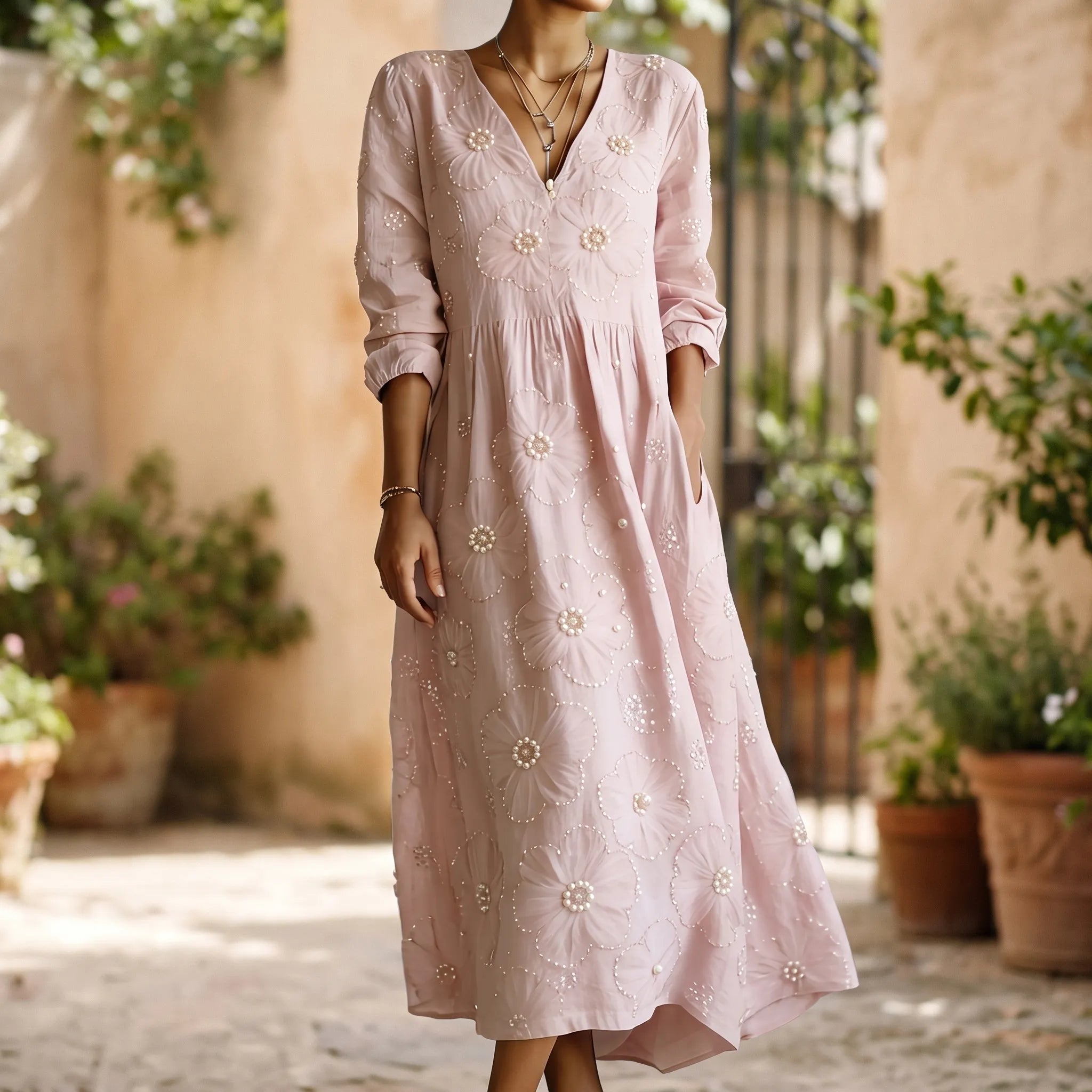 Florana - Long-Sleeved Floral Midi Dress