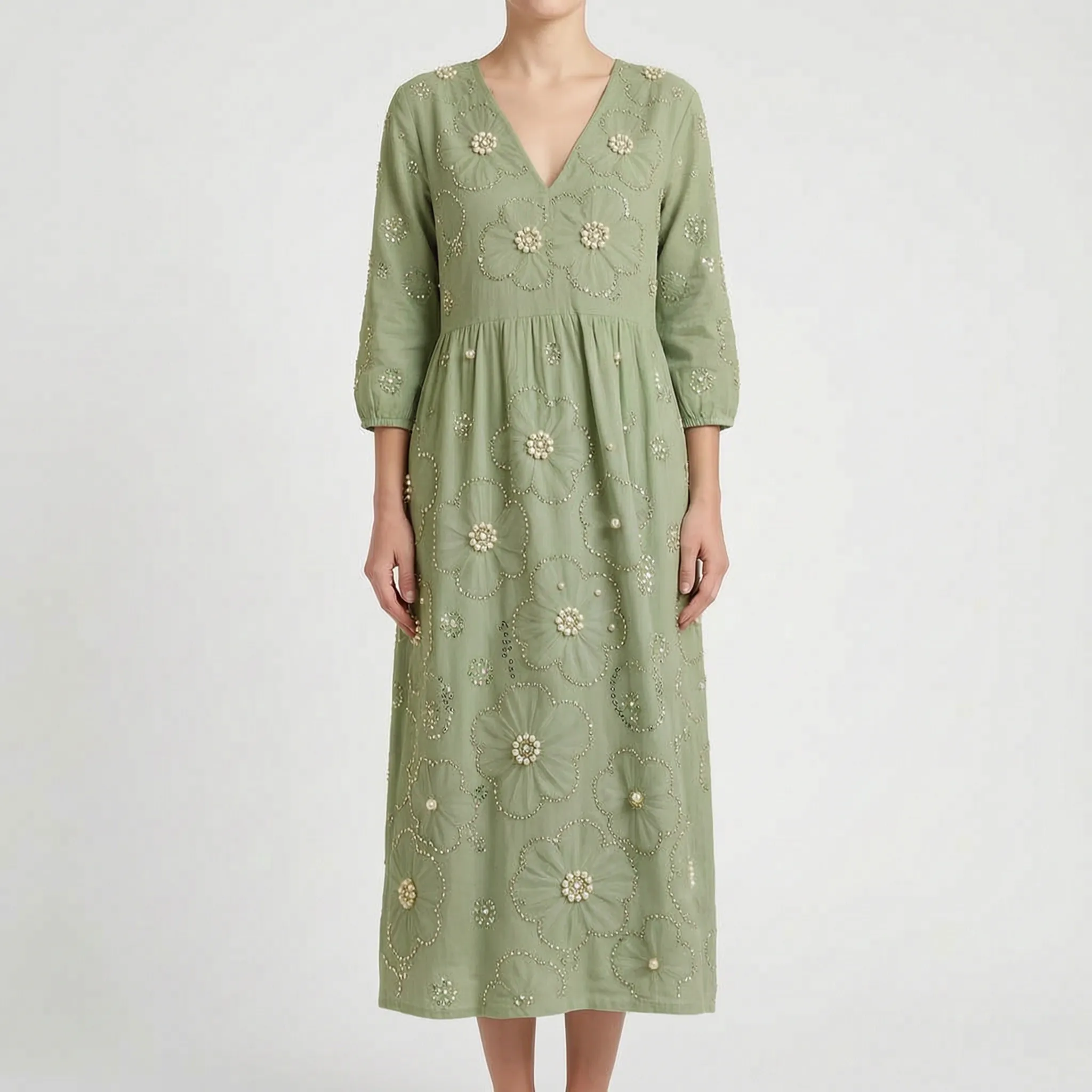 Florana - Long-Sleeved Floral Midi Dress