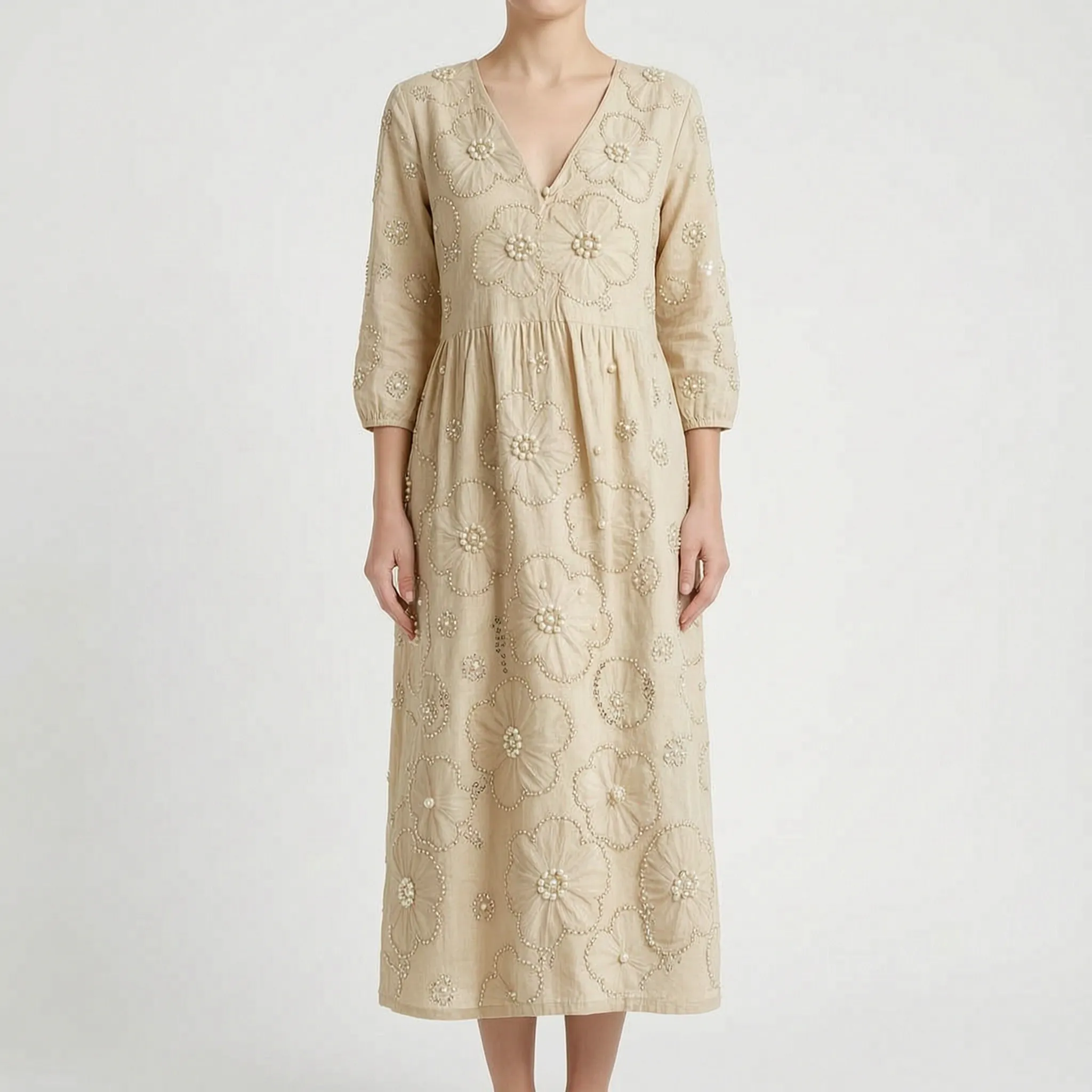 Florana - Long-Sleeved Floral Midi Dress